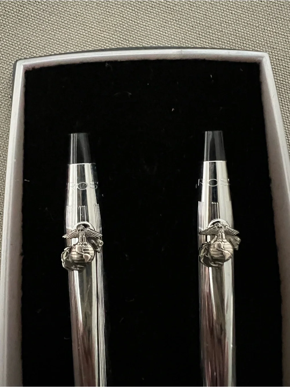 Cross Classic Century Lustrous Chrome Ballpoint Pen and Pencil Set - USMC emblem